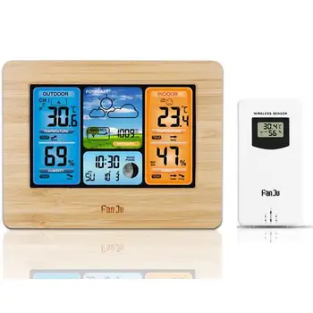 

Color Screen Weather Forecast Clock 3373 Bamboo Electric Wave Clock Multi-function Electronic Alarm Clock RF Wireless Weather Cl