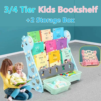 

3-5 Layer Children's Bookshelf Kindergarten Toy Stationery Storage Rack Cute Cartoon Picture Frames With 2 Storage Boxes
