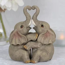 1 Pair of Elephant Figurines Decorative Ceramic Miniature Elephant Couples Sculpture Statue elephant desktop decoration