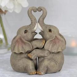1 Pair of Elephant Figurines Decorative Ceramic Miniature Elephant Couples Sculpture Statue elephant desktop decoration