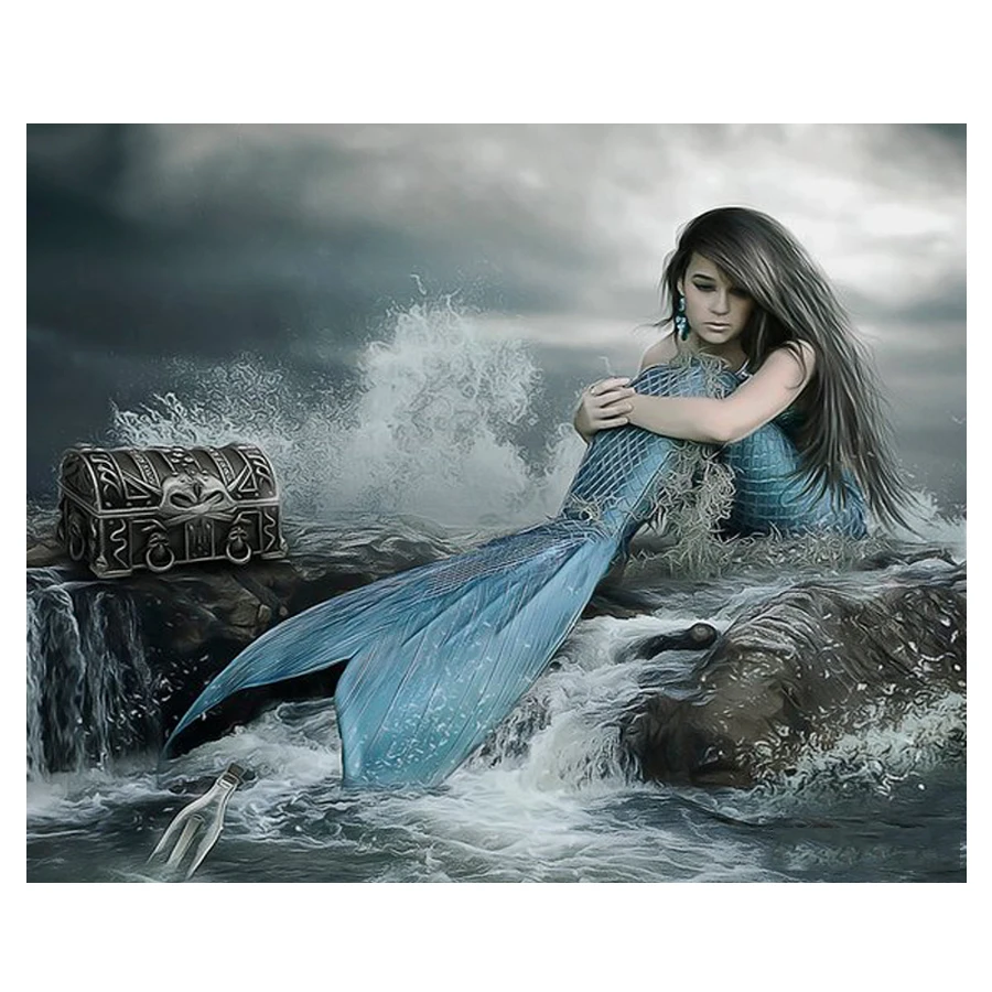 5D Diamond Painting Mermaid DIY Diamond Embroidery Sea Creatures Cross Stitch Full Drill Round Rhinestones cartoon girl picture
