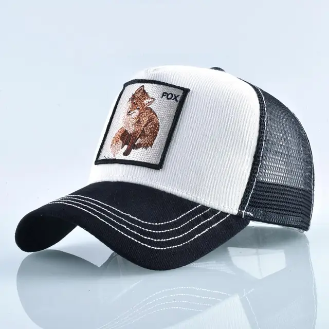 Fashion Animals Embroidery Baseball Caps Men Women Snapback Hip Hop Hat Summer Breathable Mesh Sun Gorras Unisex Streetwear Bone White Fox