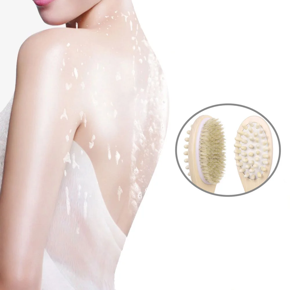 2-in-1 Body Brush Sided Natural Bristles Scrubber Long Handle Wooden Shower Brush Bath Massage Brushes practical useful