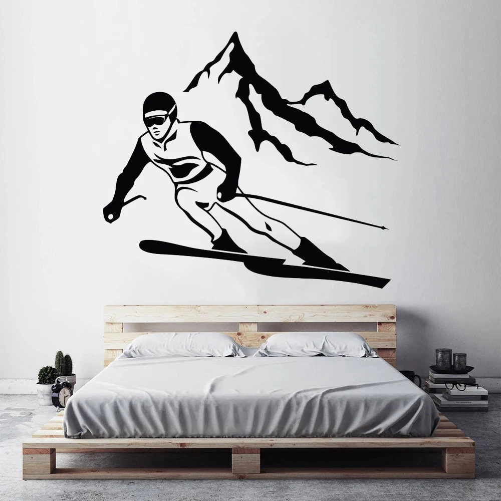 Mountain Ski Man Wall Decals Vinyl Murals Skiing Skier Extreme Sports Poster For Kids Bedroom Home Decoration Stickers DW21754