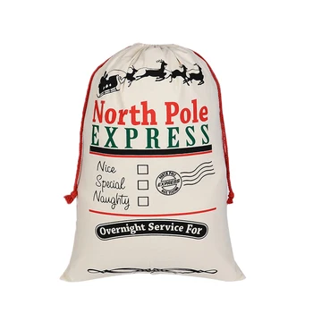 

1PCS Christmas Tree Gift Bags Santa Printed Packaging Cotton Canvas Drawstring Bag