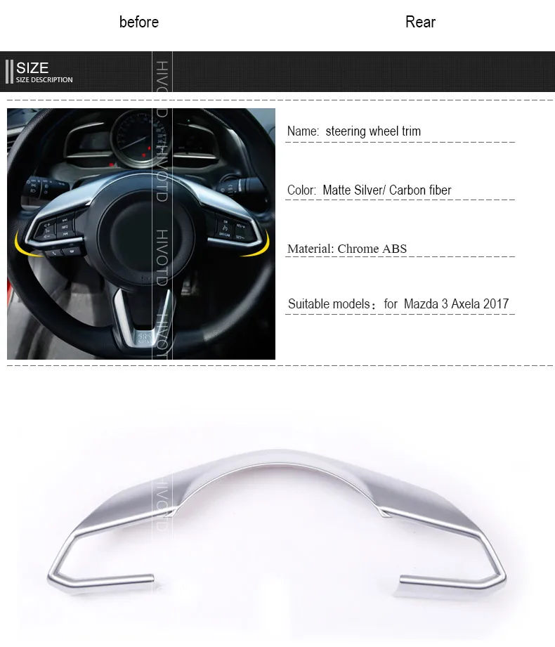 Hivotd для Mazda 3 Axela отделка рулевого колеса автомобиля ABS хромированная декоративная литьевая декоративная крышка отделка интерьера аксессуары