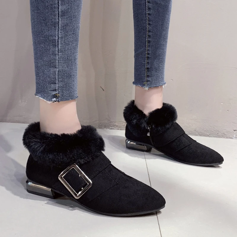 Autumn Boots Shoes Bootee Woman Luxury Designer Flat Heel Round Toe Low Heels booties Lace Up Winter Women Plush Booties