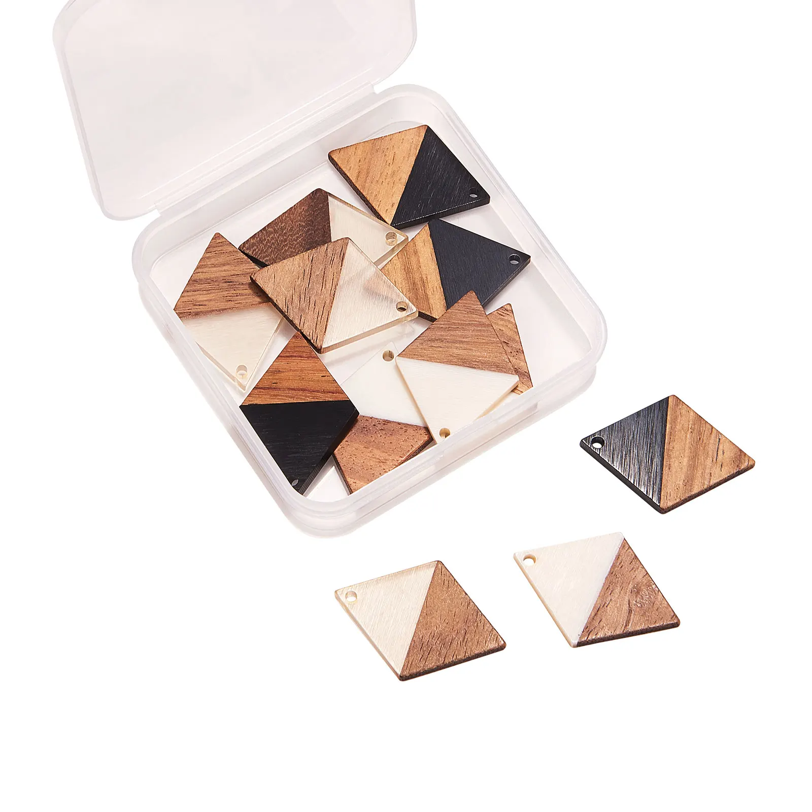 12Pcs Resin Wood Rhombus Charms For DIY Earrings Nekclace Pendant Jewelry Craft Making 34.5x24x3mm