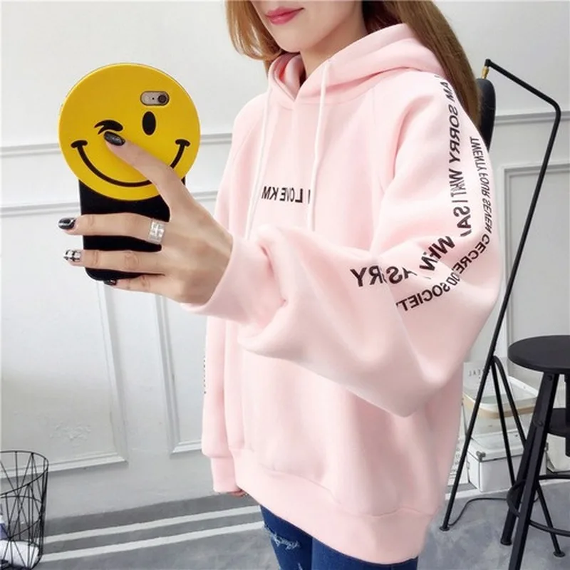 

Harajuku Hoodies Women's Autumn and Winter Clothes New Korean Tide Students Loose and Thickened Bf Long-sleeved Coat.