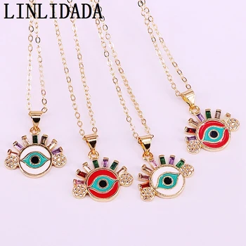 

10Pcs Golden Fashion Enamel Colorful Zirconia CZ Eyes Charm Pendant Necklaces For Women Girl
