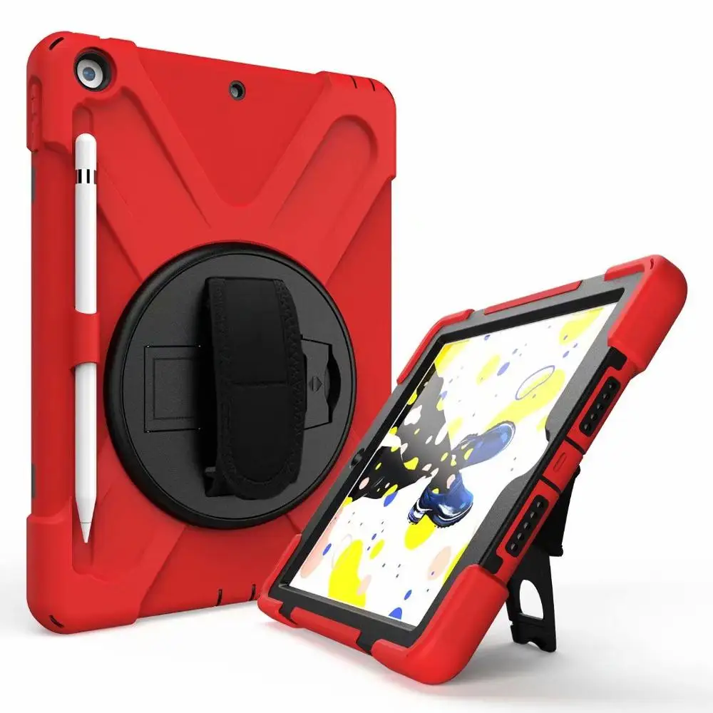 Чехол для iPad 10,2, чехол-карандаш, подставка, ремешок на руку и шею, противоударный силиконовый чехол для iPad 7-го поколения, 10,2 дюйма - Цвет: Red