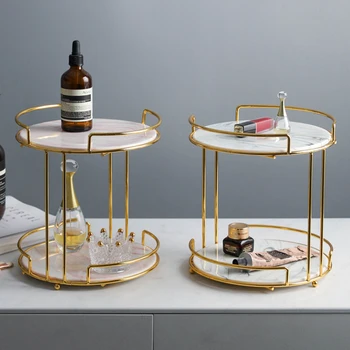 

Nordic Gold-plated Double-layer Cosmetic Jewelry Storage Rack Modern Minimalist Home Desktop Fruit Snack Dessert Storage Tray