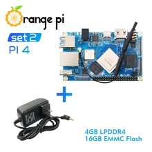 Оранжевый Pi 4 комплект 2: OPI4 + блок питания, 4 Гб DDR4 + 16 Гб EMMC Rockchip RK3399 макетная плата Поддержка Android, ubuntu, debian(China)