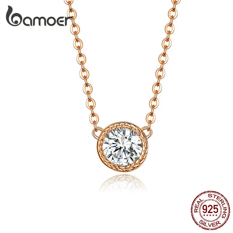 Bamoer, 925 пробы, Серебряное короткое ожерелье, минималистичное, круглый камень, простое ожерелье для женщин, колье, новое, хорошее ювелирное изделие, GAN133