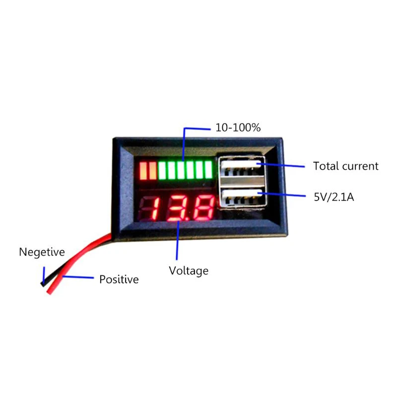 12V Digital Voltmeter Voltage Battery Panel Meter for Car Motorcycle USB 5V 2A Output