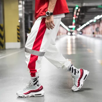 

Reflective Pants Men's Hip Hop Flash Joggers Side Striped Track Spring Baggy Trousers Male Autumn Dancing Homme Streetwear