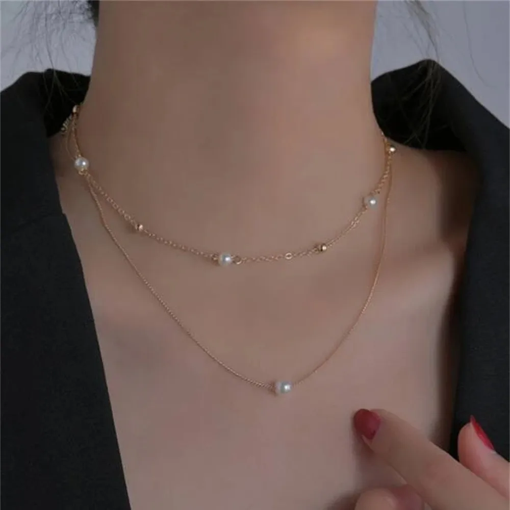 Fashion Vintage Boho Gold Bead Chain Artificial Pearl Necklace For Women Simple Cute Collar Girl‘s Jewelry Party Gift | Украшения и
