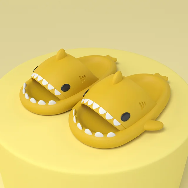 Funny Children Parent Adult Slippers Cute Shark-shaped Home Non-slip Boys Kids Slippers Toddler Girls Shoes Man Women Slippers Yellow