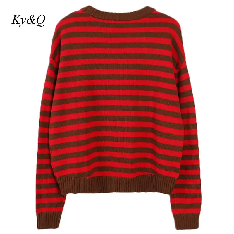 Luxury Winter Women O-neck Color Stripes Cartoon Deer Embroidery Chiristmas Casual Pullover Sweater Brand Designer Jumper
