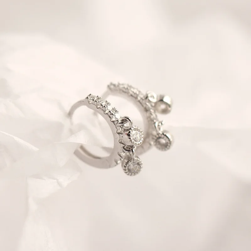 silver Модные серьги из стерлингового серебра S925 пробы для женщин, набор клипов для ушей, белый Фианит, циркон, Женские Ювелирные украшения для вечеринки, подарки, Новинка - Цвет камня: silver