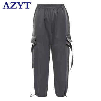 

AZYT High Waist Big Pocket Female Cargo Pants 2020 Harajuku Loose Drawstring Sweatpants Women Hip Hop Sport Harem Pants