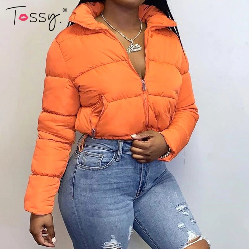 

Tossy Thick Cropped Puffer Coat Warm Women's Winter Jacket Coats Female 2021 Fashion Long Sleeve Zipper Casual Bread Outerwear