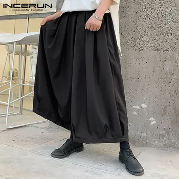 

INCERUN 2020 Men's Wide Leg Pants Solid Color Elastic Waist Pockets Streetwear Trousers Joggers Dance Mens Loose Pants Harajuku
