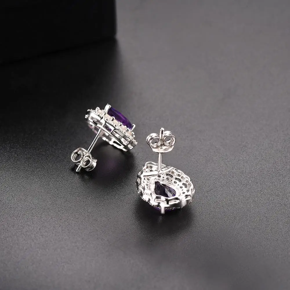 Hutang 1.74ct натуральные серьги с аметистом Твердые стерлингового серебра 925 тонкий элегантный кубический цирконий ювелирные изделия для женщин подарок