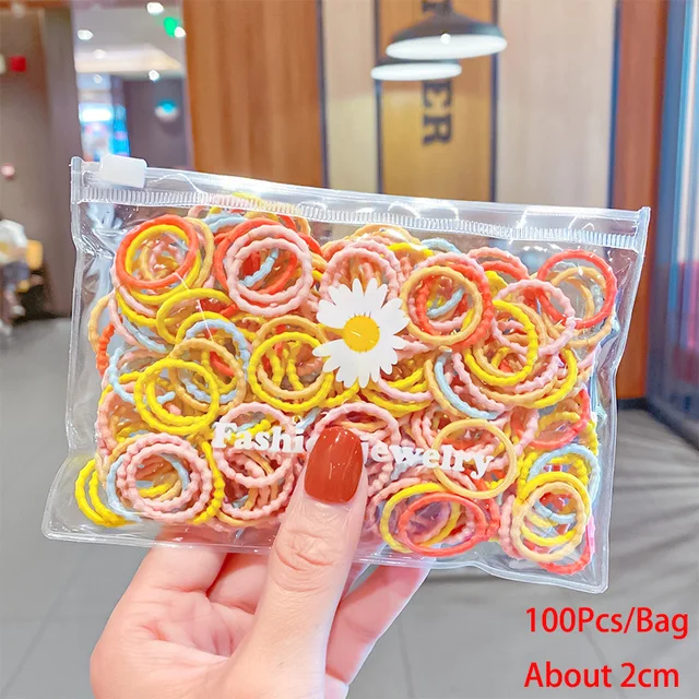 50/100/200 Pcs/Bag Children Cute Candy Cartoon Solid Elastic Hair Bands Girls Lovely Srunchies Rubber Bands Kid Hair Accessories Mix-19-100 Pcs