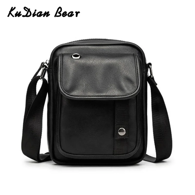 KUDIAN BEAR Mini Men Messenger Bag Male Shoulder Bag PU Leather Flap