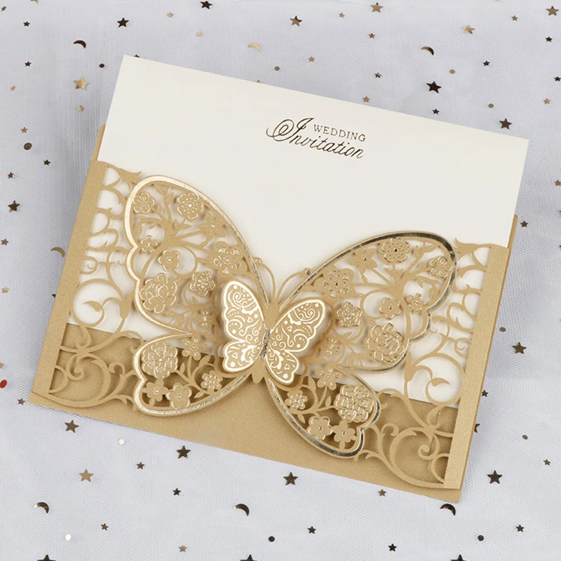 50pcs Butterfly Elegant Laser Cut Wedding Invitation Card Business Greeting Card Customized Wedding Decoration Party Supplies