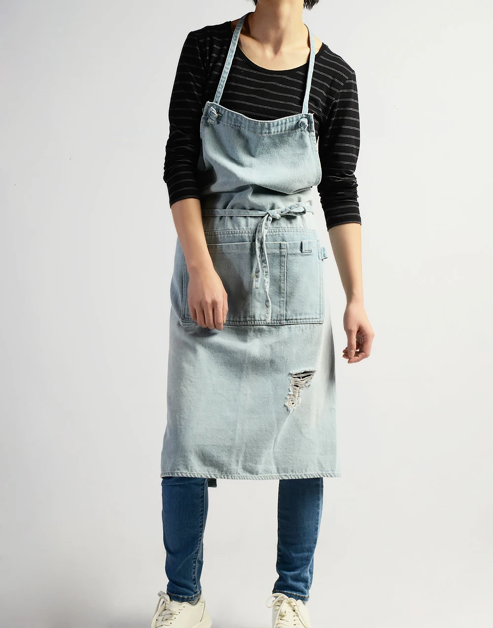 light blue Форменный кухонный варочный джинсовый фартук для женщины и мужчины, фартук для ресторанной работы, фартук Pinafores Tablier, унисекс, фартук для взрослых - Цвет: light blue