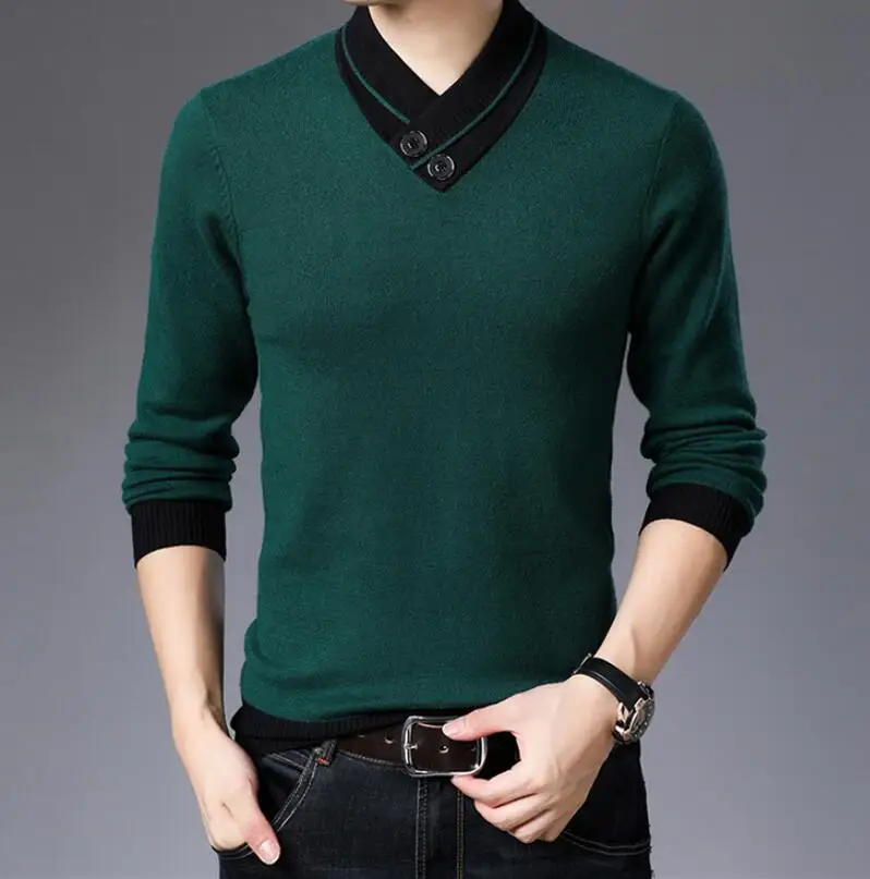 Брендовая одежда, мужской свитер, высококачественный Хлопковый вязаный мужской пуловер, Осень-зима, мужской свитер с высоким воротником, S-3XL - Цвет: Зеленый