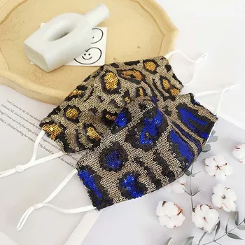 

New Fashion Leopard Print Sequined Mask Dustproof Sunscreen Sequin Masks Crystal Masquerade masque mascarilla Jewellry Mask