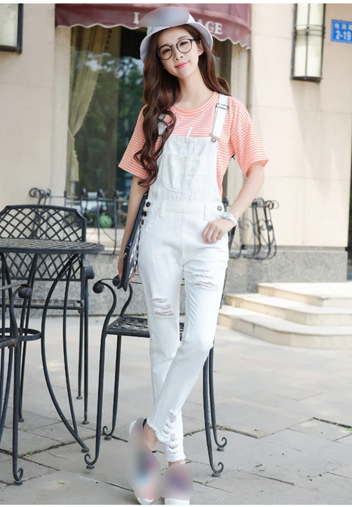 Women Jumpsuit Denim Overalls Bodysuit Salopette Femme Jean Women Ripped Hole Denim Jumpsuits Rompers
