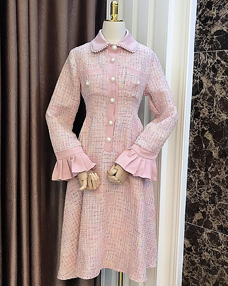 winter temperament elegant lapel beaded diamond waist slim Slim a-line dress
