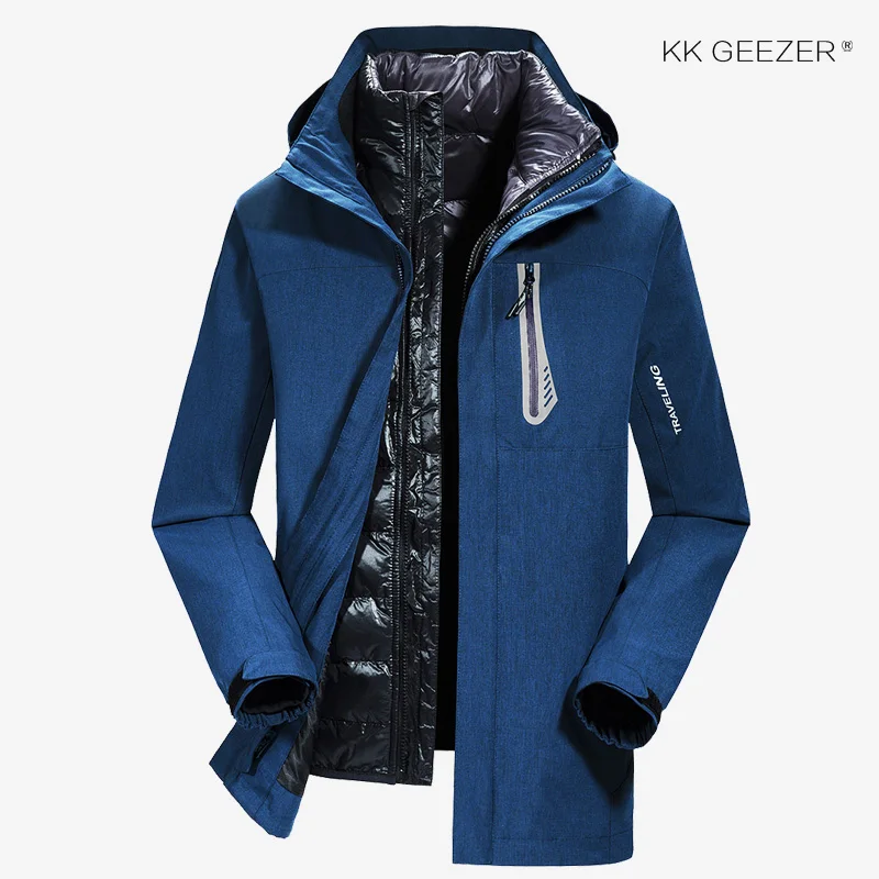 K6682-Dark blue Зимняя куртка-пуховик для мужчин, водонепроницаемая, для улицы, флисовая куртка, 2 комплекта, с утиным пухом, с капюшоном, военная, теплая, свободная, парка, пальто, толстая, высокое качество - Цвет: K6682-Dark blue