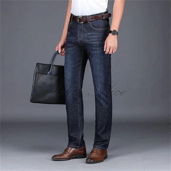 

Free Shipping 2020 Men's Spring / Summer New Mid-Waist Straight Jeans Middle-aged Business Quality Slim Elastic Casual Pants