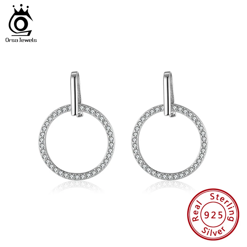 ORSA JEWELS Simple 925 Sterling Silver Geometric Circle Drop Earrings For Women Fashion Dangle Earrings Jewelry Gifts APE23