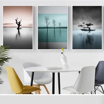 

Nordic Style Print Wall Art Lake and Tree Landscape Poster Home Decoration Quotes Painting Picture for Living Room Picture 3-02