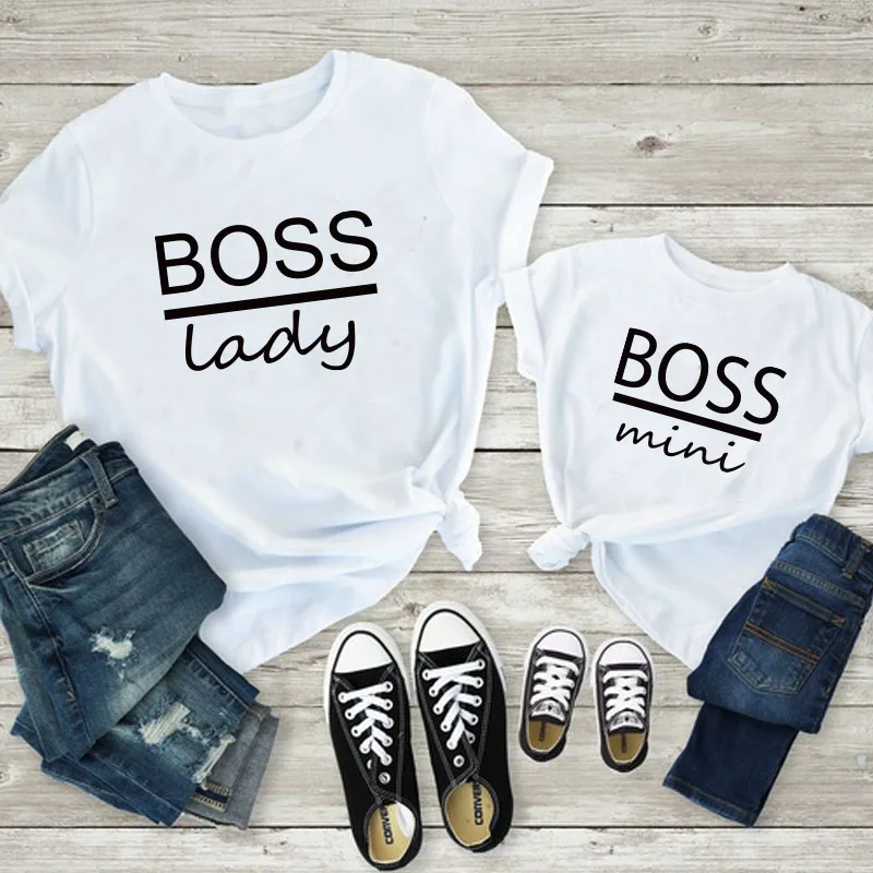 

Mother Kids Family Matching Outfits Mother And Daughter Son Clothes Mini And Lady Boss Printing Cotton Mommy And Me T Shirt Top