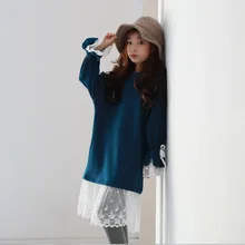 Новая детская одежда для детей 5-11 лет осенне-зимнее корейское утепленное платье из флиса с вышивкой и кружевом для девочек