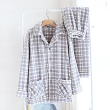 

Winter New Men's Pajamas Long-sleeved Trousers Two-piece Flannel Thickened Warmth Large Size Simple Plaid Home Service Suit Men
