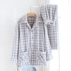 Winter New Men's Pajamas Long-sleeved Trousers Two-piece Flannel Thickened Warmth Large Size Simple Plaid Home Service Suit Men