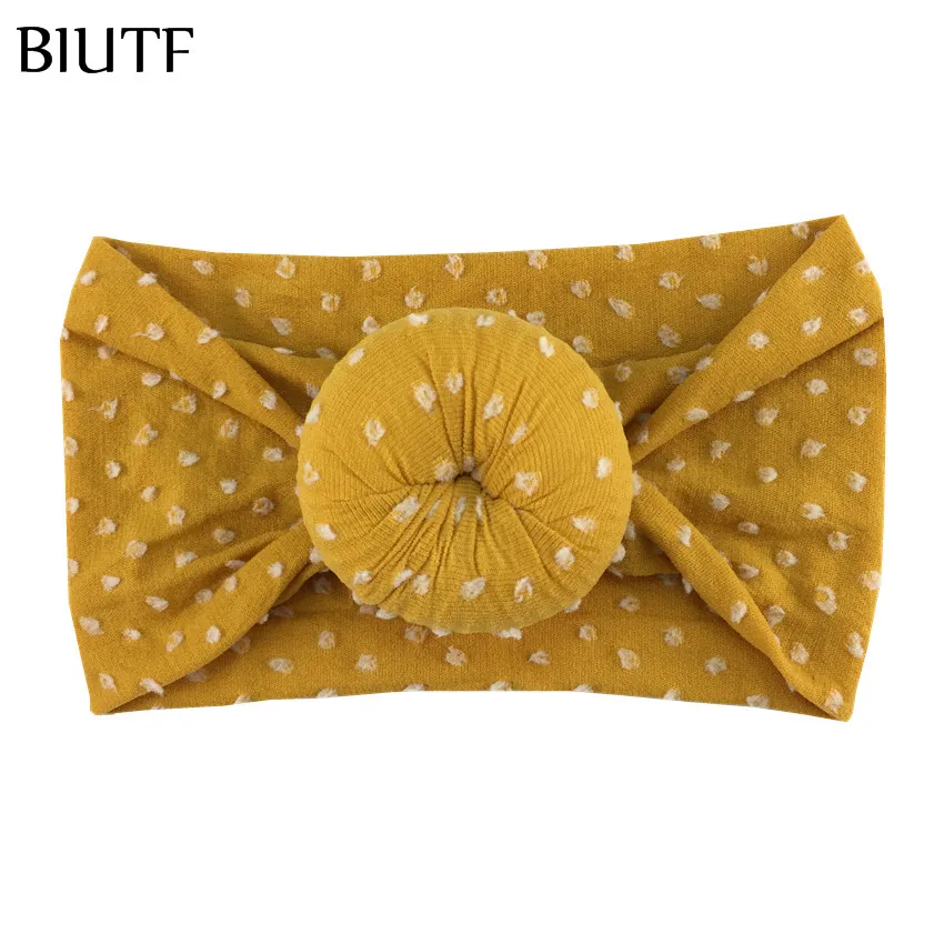 2-yellow 20 шт./лот, широкая эластичная нейлоновая повязка в горошек с круглым пончиком, высококачественные аксессуары для волос HB117 - Цвет: 2-yellow