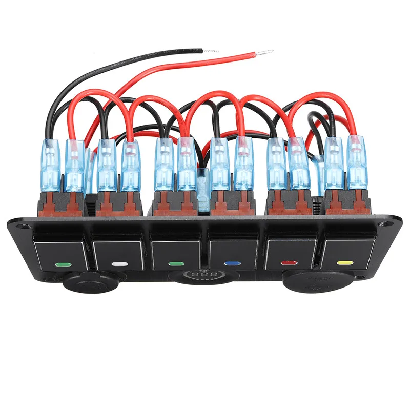 6 банд лодка кулисный переключатель панель с предохранителем DC12V двойной разъем USB+ цифровой дисплей напряжения+ быстрая зарядка+ лампа источник питания