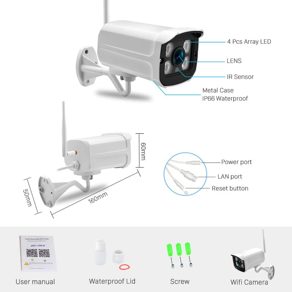 

Audio Wifi Camera 1080P ONVIF Wireless Alarm Push iCsee P2P 2MP CCTV Bullet Outdoor IP Camera With SD Card Slot Max 64GB