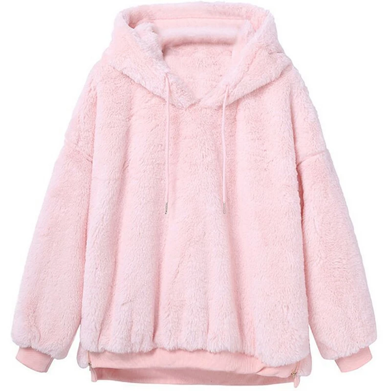 pink Плюшевая толстовка, худи цвета хаки, одноцветная, Mujer,, милый розовый Harajuku xl, большие размеры, худи, Женский пуловер, черный - Цвет: pink