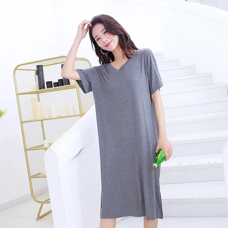 Fdfklak Summer New Sleepwear Modal Short-Sleeved Sleepshirts Loose Nightgowns Women Night Gown Sexy Sleeping Dress 11 Styles