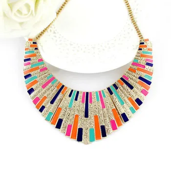 

2018 Brand New Fashion Charm Jewelry Crystal Choker Chunky Statement Bib Pendant Necklace Chain Colorful Big Alloy Necklace